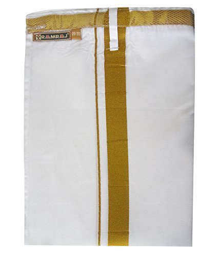 Ramraj DF Men's Full Stitched Dhotis with Pocket (White, 36 38)