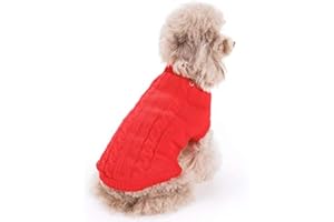 FAMI Small Dog Pullover Sweater, Cold Weather Cable Knitwear, Classic Turtleneck Thick Warm Clothes for Chihuahua, Bulldog, Dachshund, Pug, Yorkie(Red,Small)