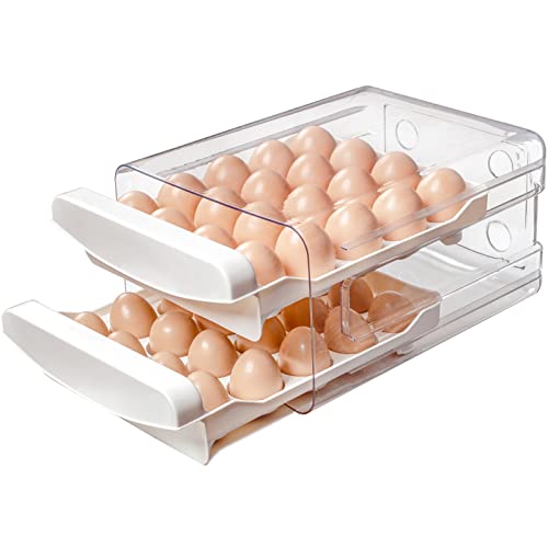 HANSGO Egg Drawer for Refrigerator, Double Layer Egg Holder Drawer Box Storage Container for Kitchen Fridge Organize, 40-Cavity