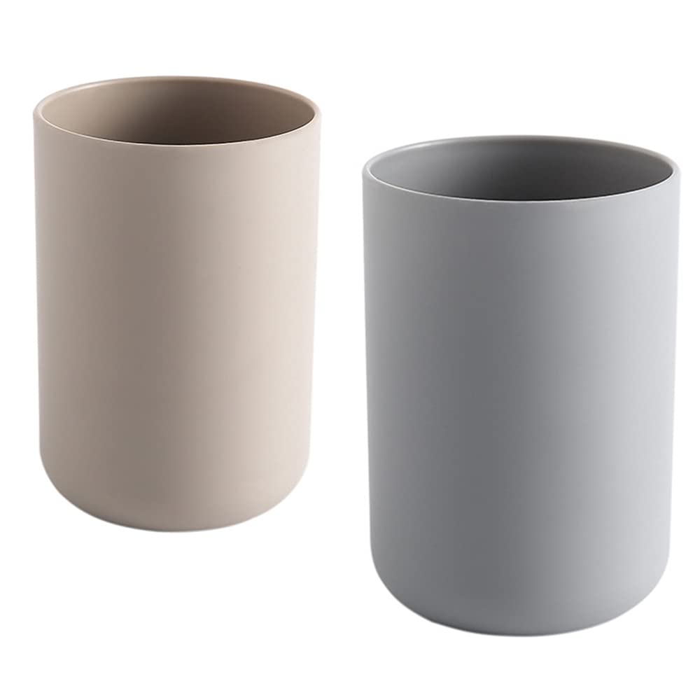wongwongcat Cup 300ml, Japanese-Style Unbreakable Reusable Drinking Cups Set of 2 Colors, Tumbler Plastic Toothbrush Cup, Dishwasher Safe (Brown & Grey)
