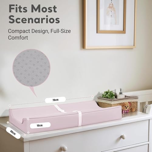 Baby Changing Pad, Waterproof Diaper Changing Pad for Dresser and Table, Leather Wipeable and Easy to Clean, Light Pink 78 * 40 * 11Cm