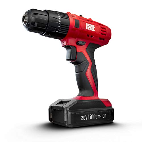 ULTRA STEEL 20V 1.3Ah Lithium-Ion 3/8” Cordless Drill Driver, 2-Speed, 17+1 Position, LED Light, Keyless Chuck, 1-Year Warranty, Battery w/Charger Included (AQ75020G)