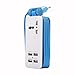 Europe USB Power Strip with 4 Ports USB Charging Station Outlets 5V 2.1A-1A 21W Universal Socket EU Plug 100V-240V Compact 5ft Extension Cord Portable Electric Power Strip for Traveling (Blue)