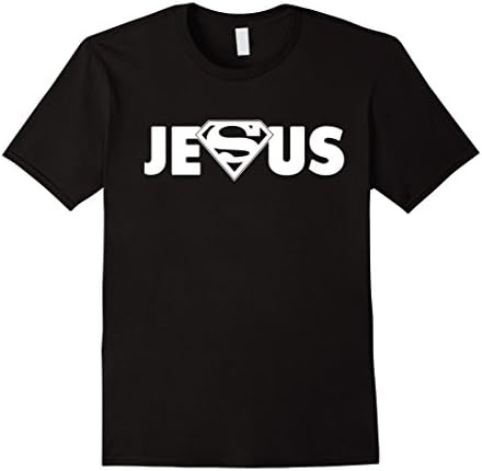 Mens Jesus Christian T-Shirt | Jesus My Superhero Short Sleeve Medium Black