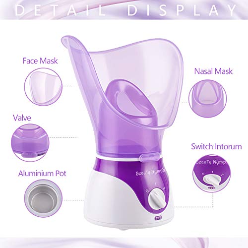 Beauty Nymph Facial Steamer Hot Mist Face Steamer Home Sauna SPA Face Humidifier for Face Steaming Skincare Deep Cleanse Moisturizing (Purple)