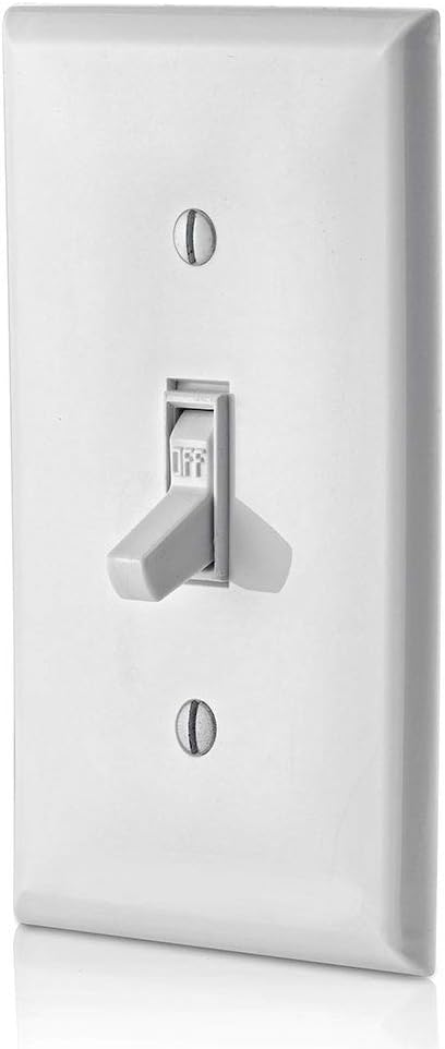 Leviton 1451-2WM 15 Amp, 120 Volt, Toggle Framed Single-Pole Ac Quiet Switch, Residential Grade, Grounding, 10-Pack, White - Wall Light Switches - 