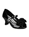 Little Angel AH60 Fabric Chiffon Floral Decor Peep Toe Mary Jane Kitty Heel Pump (Toddler / Little Girl / Big Girl) - Black