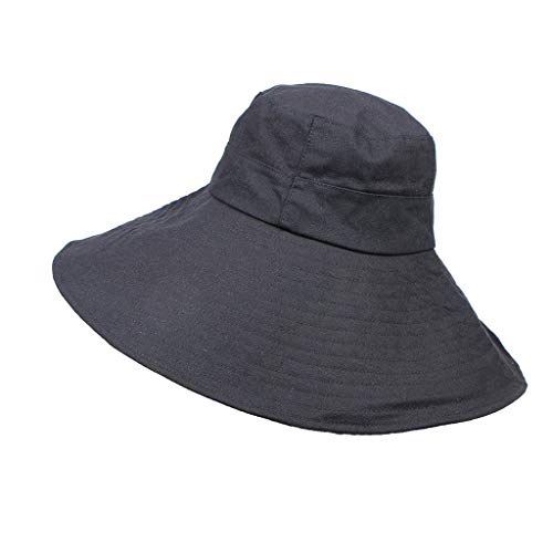 Sagton Large Wide Brim Sun Hat for Women,Summer Foldable UV Protection Windproof Strap Hats for Beach Travel Fishing Black