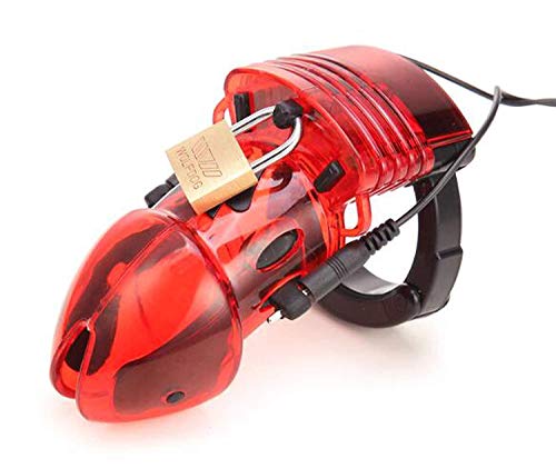 FOPW Tshirt Plastic Cb6000S Male Chastity Belt Estim E-lectro Shock Cage De-vice Lockdown Adult Seeeex-Toys for Men,Red P-Enis Ring