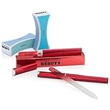 California Beauty - 4-Piece Manicure Gift Set - 2 Professional Red Crystal Glass Files with Hard Protective Cases in Stunning Metallic Gift Boxes - Includes 2 bonus 4-way buffer blocks