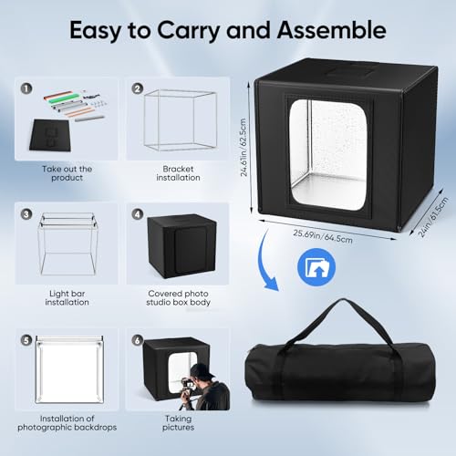 60 x 60 cm Photographic Light Box, Photo Studio and Lighting with 2 Removable and Adjustable LED Strips, 6 Background Colors for All Kinds of Product Photography