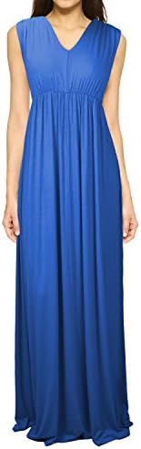 Elywish Women's Empire Waist Double V-Neck Ruched Evening Maxi Dress