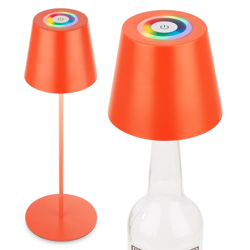 BRILONER - 3-in-1 RGBW Wireless LED Table lamp IP44 with Touch, dimmable, Replaceable Battery & Light Source, Bedside lamp, Reading lamp, Camping lamp, Table Light, Battery lamp, 36x12 cm, Orange
