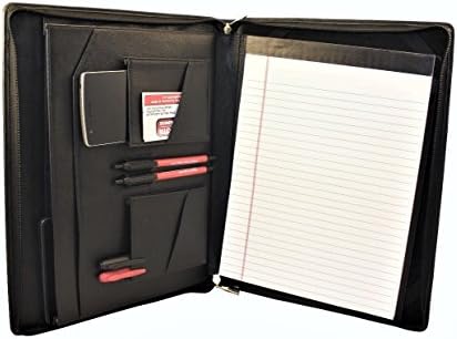 Elite Top Grain Leather Padfolio, Interior iPad Pro(12.9 inch) Macbook Pro (13.3 inch) Sleeve, iPhone &amp; Android Smartphone Pockets, Kindle pocket, Legal Pad Holder, Black, Business Calculator Pocket