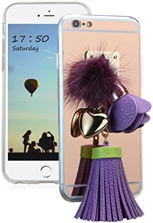Generic Fluffy Pom Pom Ball Tassels Diamond Soft TPU Gel Back Case Cover with Mirror for iPhone 6 / 6S 4.7'' (Purple)