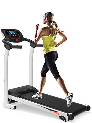 Julyfox Home Folding Treadmill with Incline, Quiet White 270lb Heavy Duty Motorized Electric Treadmill Running Walking Jogging Machine W/Hand Pulse Sensor Cup Holder Safety Key Home Exercise Machine