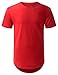URBANCREWS Mens Hipster Hip Hop Basic Solid Longline T-Shirt Red XLarge