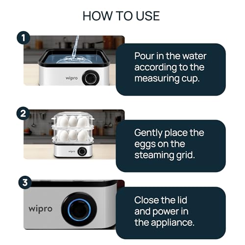 Wipro Elato 4 in 1 Egg Boiler, Poacher & Multicooker, Boils Up to 16 Eggs, Poaches 4 Eggs, Steams Rice & Vegetables, 3 Cooking Modes, 500W, Concurrent Cooking, Transparent Lid, 2-Year Warranty 4