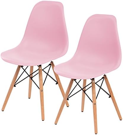 IRIS Mid-Century Modern Shell Chair with Wood Eiffel Legs, 2 Pack, Ballerina Pink