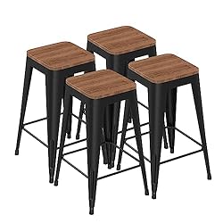 SHINEBOOM Barstools Set of 4 Black Metal Bar Stools