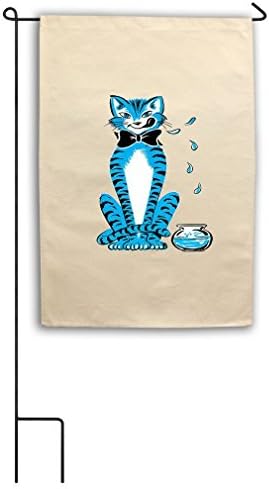 RENJUNDUN Blue Cat With A Bow And A Fishbowl Retro Canvas Yard House Garden Flag