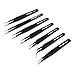 PIXNOR Precision Tweezer Set - 7Pcs ESD Anti-static Tweezers Set Stainless Steel Long Tweezers with Curved, Pointed, Slanted Tips for Eyebrow, Eyelash Extension, Craft, Jewelry, Soldering & Laboratory