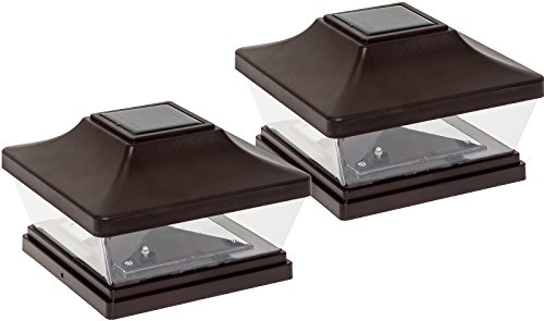 GreenLighting Solar LED Post Cap Light for 5 x 5 PVC Posts w/ 6 inch Adapter (Bronze, 2 Pack)