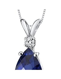 Oro blanco de 14 quilates forma de pera 2,50 quilates Creado Azul Zafiro Colgante De Diamantes