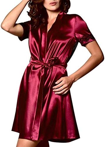 Women Nightdress Satin Belt Underwear Silk Lace Backless Lingerie Nightgown Sleepwear Robe Set by FAPIZI