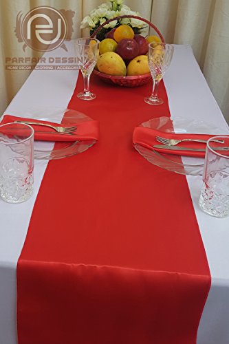 Parfair Dessin Pack of 5 Satin Table Runners 12 x 108 inch for Wedding Banquet Decoration, Bright Silk and Smooth Fabric Party Table Runner - Red - Thumbnail 3
