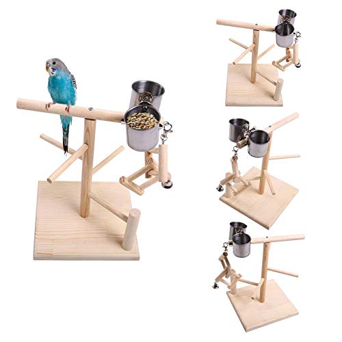 Hypeety Parrots Playstand Bird Playground Wood Perch Gym Stand Playpen Bird Ladders Exercise Playgym with Feeder Cups for Cockatoo Parakeet Cage Accessories Training Toy (Bird Playgym) - Thumbnail 6
