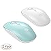 FD 2 Pack Wireless Mouse (Battery Included), V8 2.4G Slim Silent Travel Cordless Mouses Set Optical Mice Combo with Nano Receiver for Couples, Friends, Colleagues and Parents (Mint Green &White)