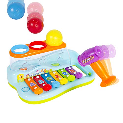 Zoostliss Baby Pound & Tap Bench Xylophone Musical Toy with Color Sorting Balls and Hammer Pounding Toy for Toddlers