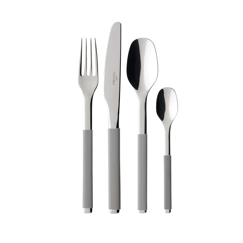 Villeroy & Boch S+ Taupe Cutlery for up to 6 People, 24 Pieces, Stainless Steel, Handle Coated With Grey Silicone