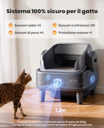 oneisall Self-cleaning Cat Litter Tray with EaseClean™ System, XXL Self-Cleaning Cat Litter for Large Cats, Stainless Steel Gate, Automatic and Manual Mode, Includes Mat and 40 Bags