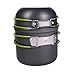 Sportsun 4PCS Camping Cookware Pot and Pan Set with Foldable Green Silicon Handle for Camping/ Hiking –Grey