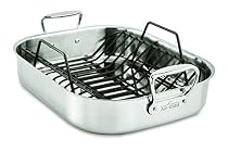 All-Clad E752C264 Stainless Steel Dishwasher Safe Large 13-Inch x 16-Inch Roaster with Nonstick Rack Cookware, 16-Inch, Silver