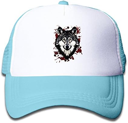 Adjustable Snapback Trucker Cool Indian Wolf Kids Hat Sport Mesh Cap SkyBlue