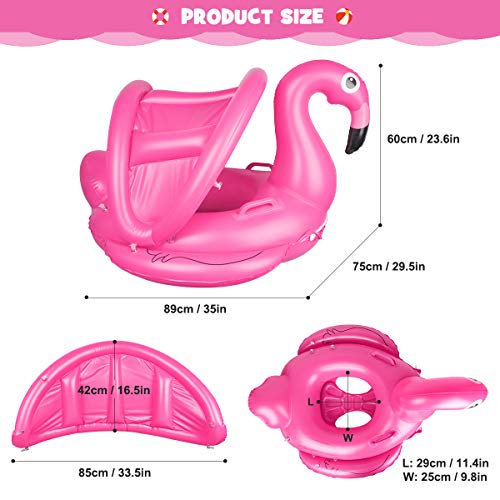 Meland Baby Pool Float with Canopy Flamingo Inflatable Swimming Pool