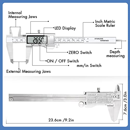 Simhevn Digital Caliper Measuring Tool,Stainlee Steel Vernier Caliper