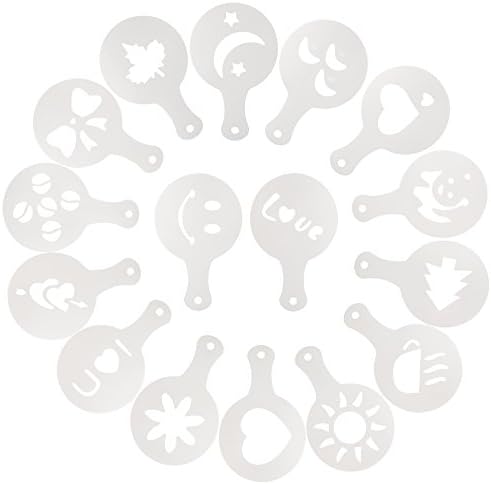 Antkits 16 pcs of Plastic Fancy Coffee Foam Pattern DIY Originality Printing Mold Tools