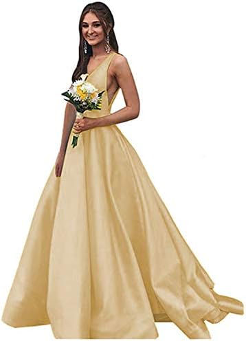 Rjer Women's V Neck Prom Dress Long A line Ball Gown W/ Pockets