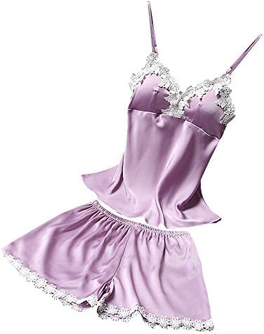 Women's Silky Lace Pajamas Sleepwear Lingerie Camisole Shorts Set
