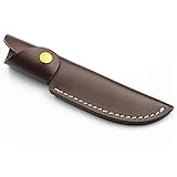 tong gu Genuine Leather Straight Knife Sheath Pouch with Belt Clip Vintage Dark Brown