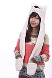 PULAMA Novelty Animal Cosplay CAP - Warm Headwrap with Mittens (White PolarBear)