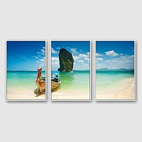 Framed Canvas Wall Art for Living Room, Bedroom Ocean Sea Beach Canvas Prints for Modern Home Decoration Ready to Hang - 16"x24"x3 Panels