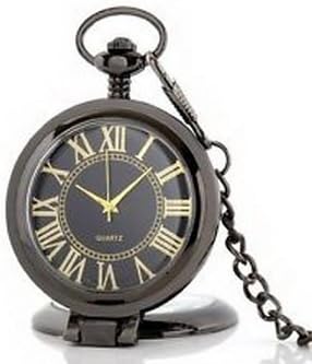Pixle Pocket Watch - Antique Smooth Gold Roman Vintage Pocket Watch Pendant Quartz Chain Gift Black