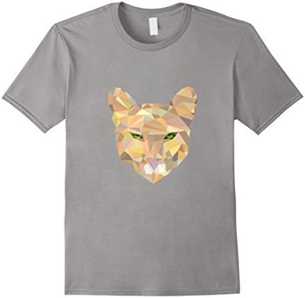 Mens Geometric Cougar T-Shirt, Low Poly Design Medium Slate