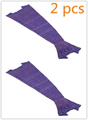 TONGQING Mermaid Tail Blanket, Crochet Knitted Sleeping Bag Sofa Bedding Cozy Blankets for Girls Adults Kids All Season (deeply-purple-kid-2pcs)