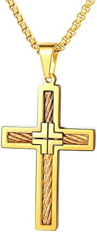 Cross Necklace, Stainless Steel/Gold Plated Christian Jewelry Church Baptism Gift Cross Pendant Necklaces for Men Women, Customize Available (Send Gift Box)